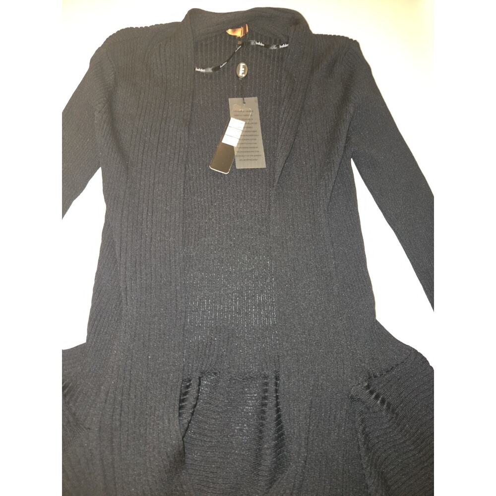 Belladini Women’s Small Black Ribbed Knit Long Cardigan Sweater Duster NWT - Picture 3 of 11